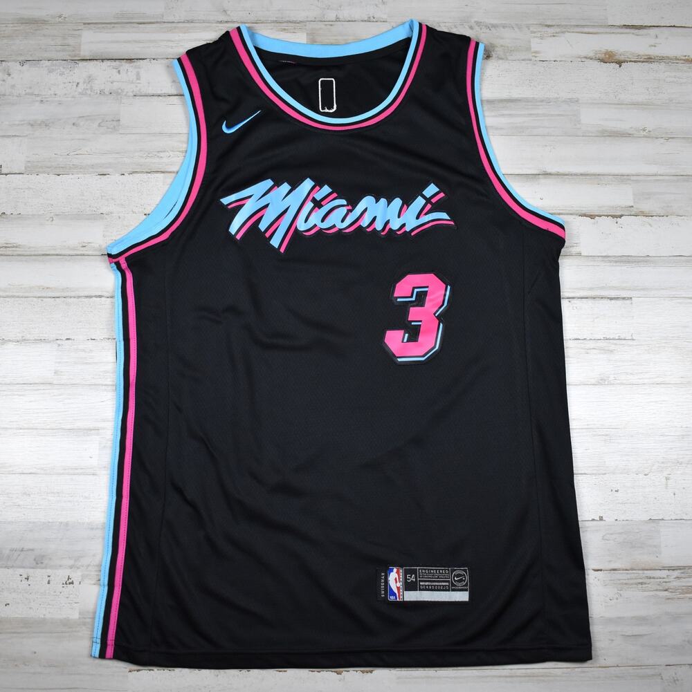 Nike NBA Miami Heat Wade #3 Men's Basketball Swingman Jersey Black Fits Large